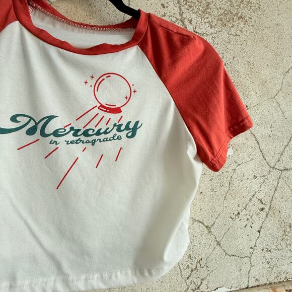 Astrology Graphic Cropped Ringer Tee Mercury in Retrograde White Red Size Small - Picture 2 of 3